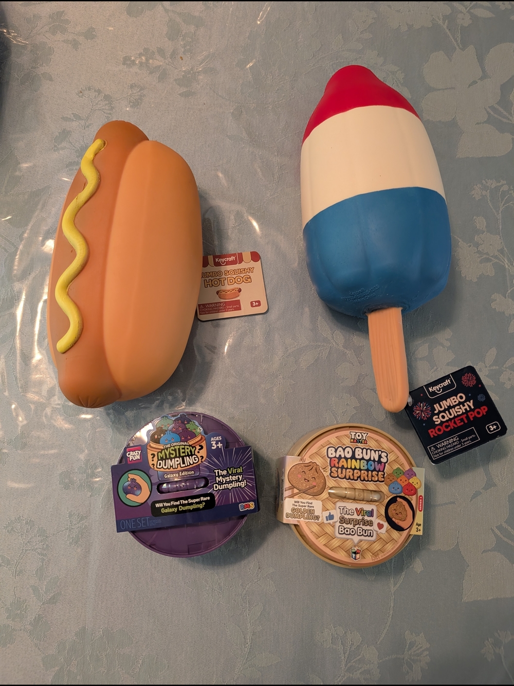 Jumbo Squishy Hot Dog, Rocket Pop, Mystery Dumpling Galaxy Edition & Bao Buns